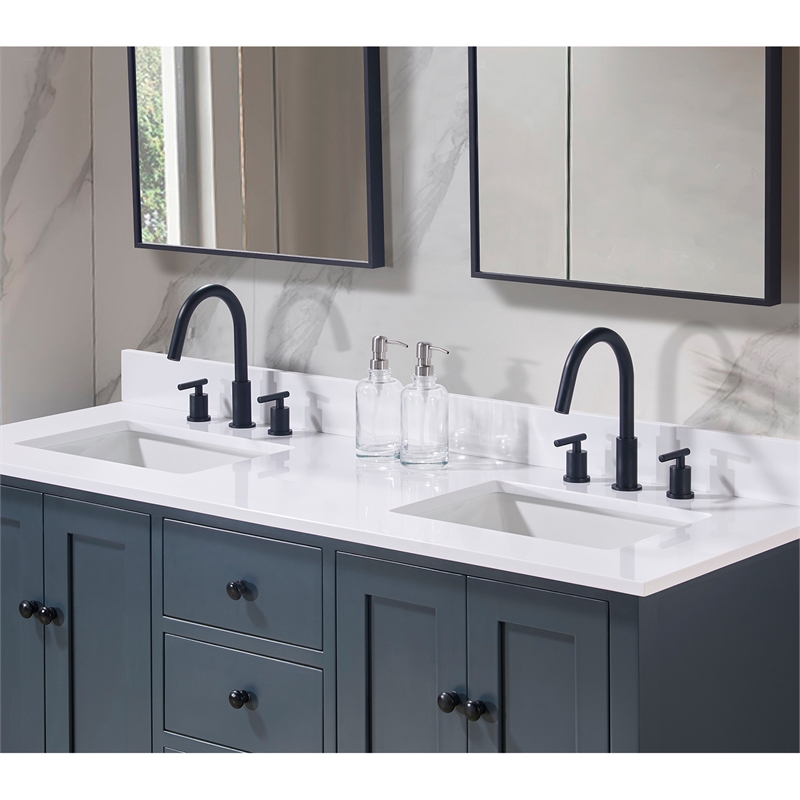 61. in Stone effects Vanity Top in Snow White with Double White Sink