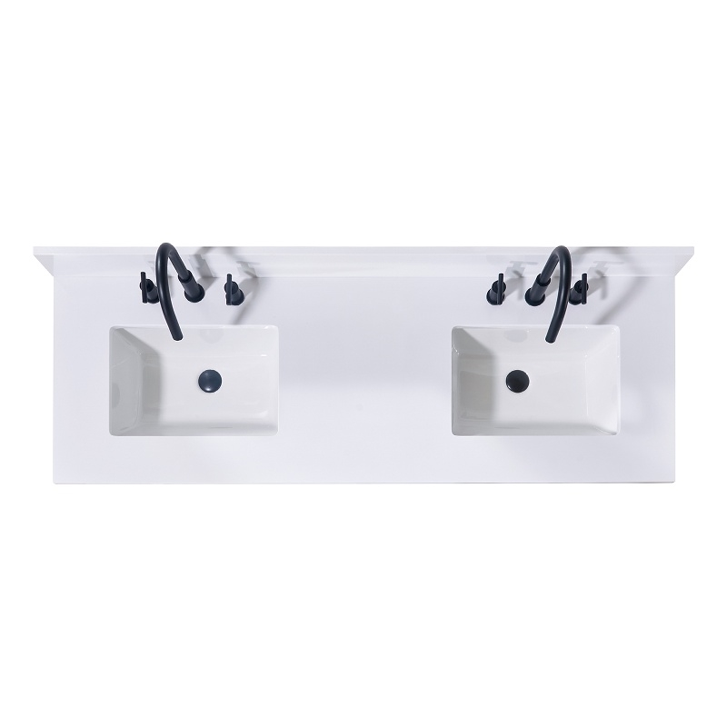 61. in Stone effects Vanity Top in Snow White with Double White Sink