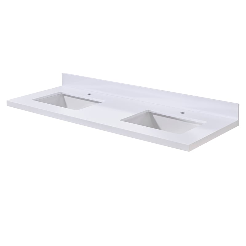 61. in Composite Stone Vanity Top in Snow White with Double White Sink