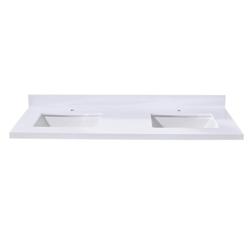 61. in Composite Stone Vanity Top in Snow White with Double White Sink