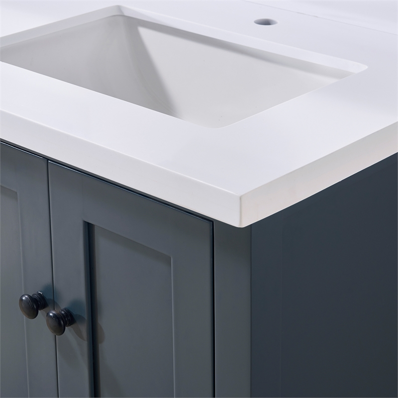 61. in Composite Stone Vanity Top in Snow White with Double White Sink