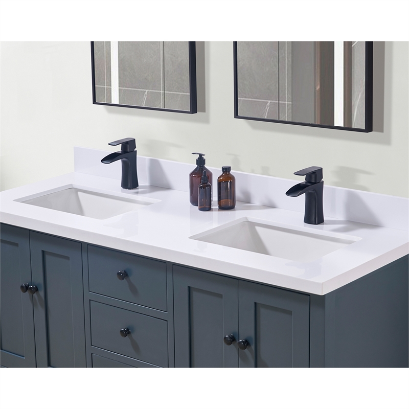 61. in Composite Stone Vanity Top in Snow White with Double White Sink