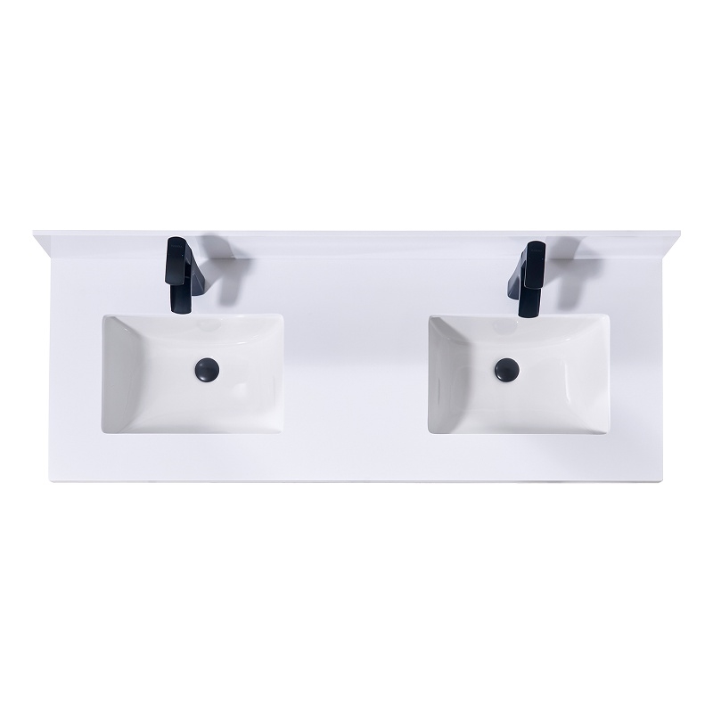 61. in Composite Stone Vanity Top in Snow White with Double White Sink