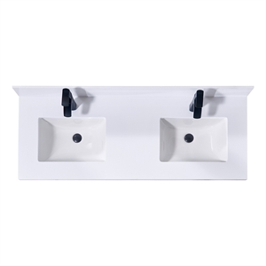 61. in Composite Stone Vanity Top in Snow White with Double White Sink