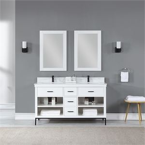 Kesia 60&quot Double Bathroom Vanity Set in White with Mirror