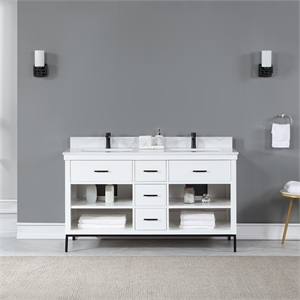 Kesia 60&quot Double Bathroom Vanity Set in White without Mirror