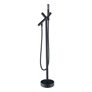 Brulon Double Handle Floor Mounted Tub Filler with Handshower in Matte Black