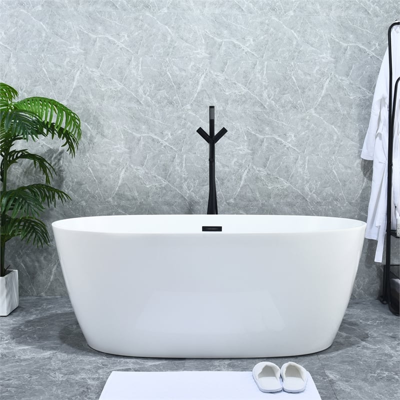 Brulon Double Handle Floor Mounted Tub Filler with Handshower in Matte Black