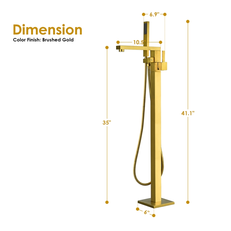 Campia Single Handle Floor Mounted Tub Filler with Handshower in Brushed Gold