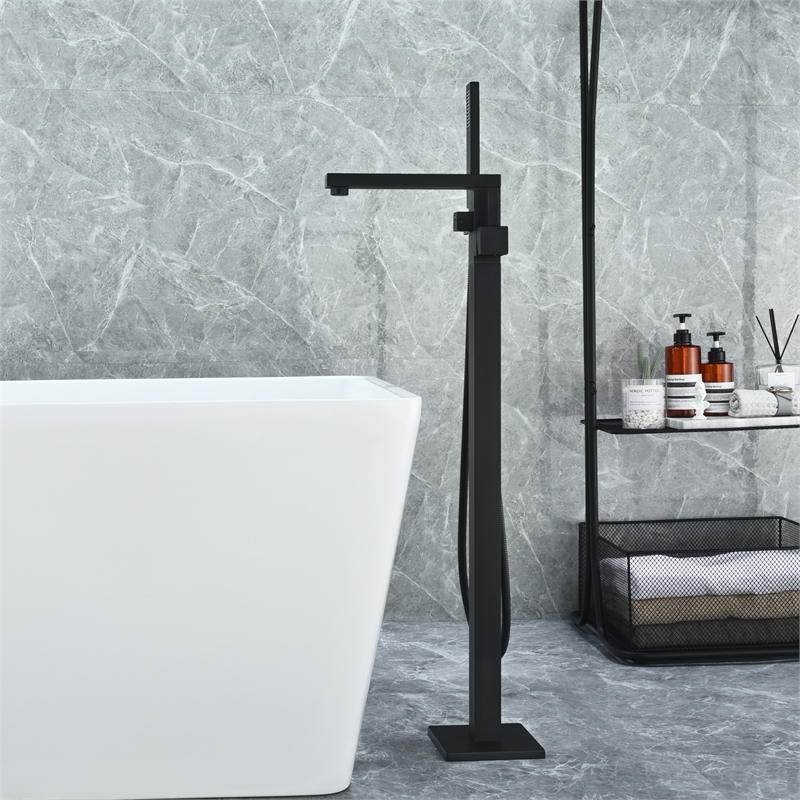Campia Single Handle Floor Mounted Tub Filler with Handshower in Matte Black