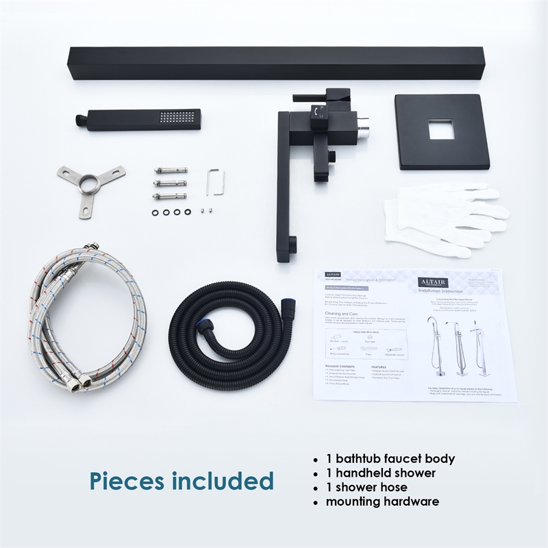 Campia Single Handle Floor Mounted Tub Filler with Handshower in Matte Black