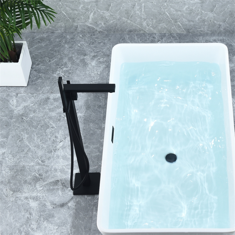 Campia Single Handle Floor Mounted Tub Filler with Handshower in Matte Black