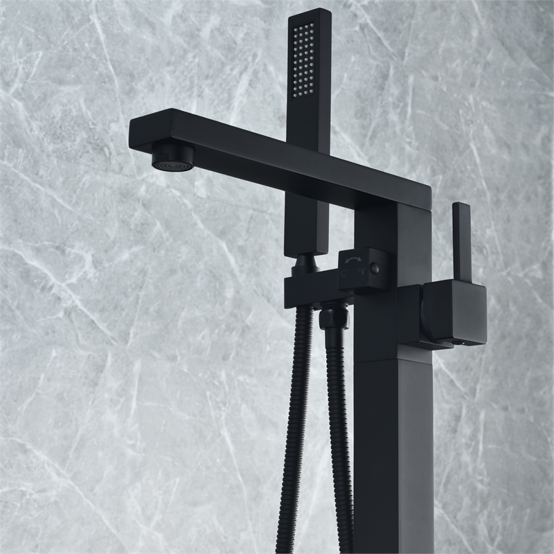 Campia Single Handle Floor Mounted Tub Filler with Handshower in Matte Black
