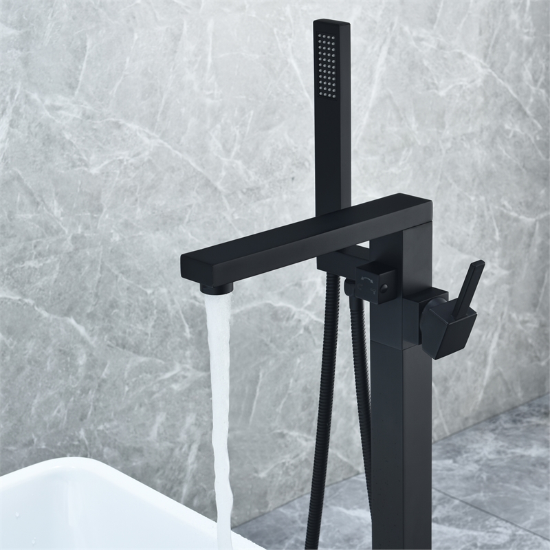 Campia Single Handle Floor Mounted Tub Filler with Handshower in Matte Black