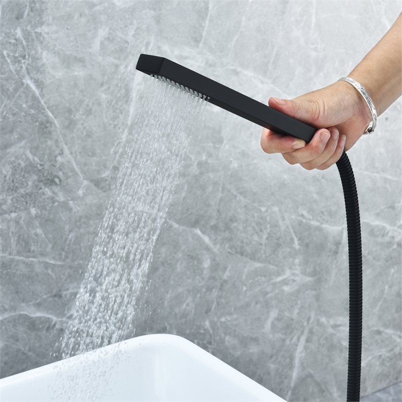 Campia Single Handle Floor Mounted Tub Filler with Handshower in Matte Black