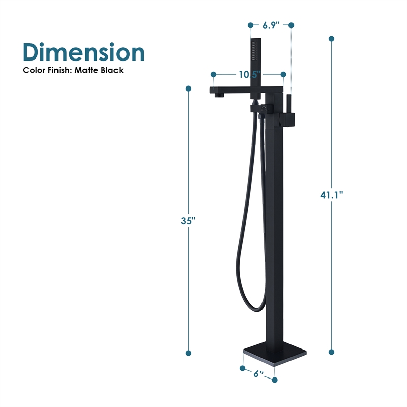 Campia Single Handle Floor Mounted Tub Filler with Handshower in Matte Black