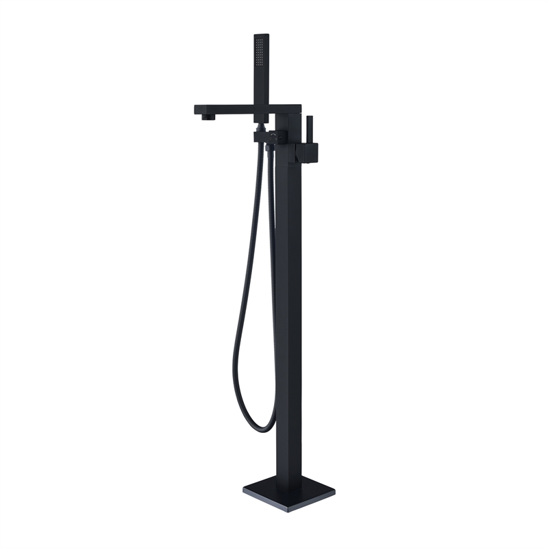 Campia Single Handle Floor Mounted Tub Filler with Handshower in Matte Black