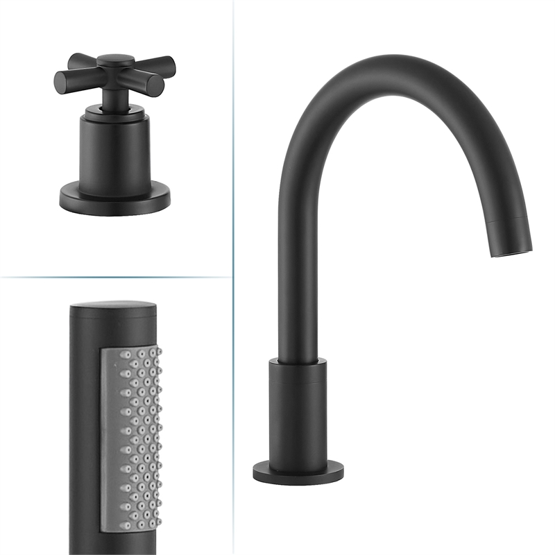 Sorlia Cross Handles Deck-Mount Roman Tub Faucet in Matte Black with Handshower