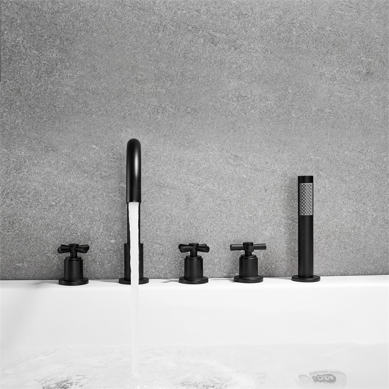 Sorlia Cross Handles Deck-Mount Roman Tub Faucet in Matte Black with Handshower