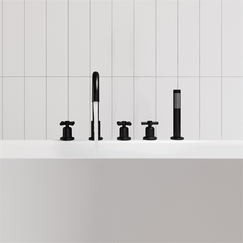 Sorlia Cross Handles Deck-Mount Roman Tub Faucet in Matte Black with Handshower