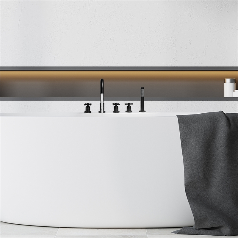 Sorlia Cross Handles Deck-Mount Roman Tub Faucet in Matte Black with Handshower