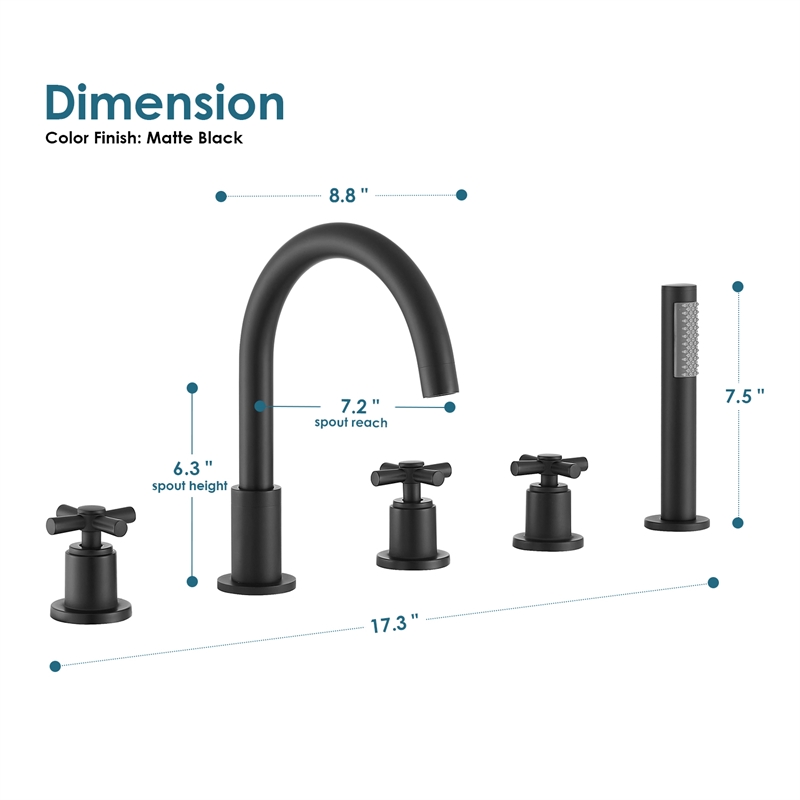 Sorlia Cross Handles Deck-Mount Roman Tub Faucet in Matte Black with Handshower