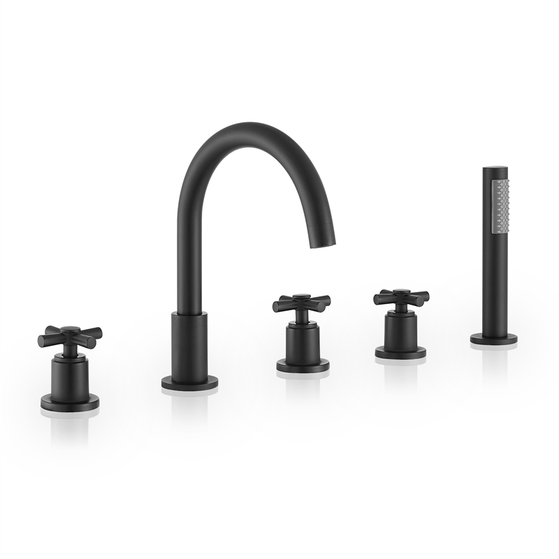 Sorlia Cross Handles Deck-Mount Roman Tub Faucet in Matte Black with Handshower