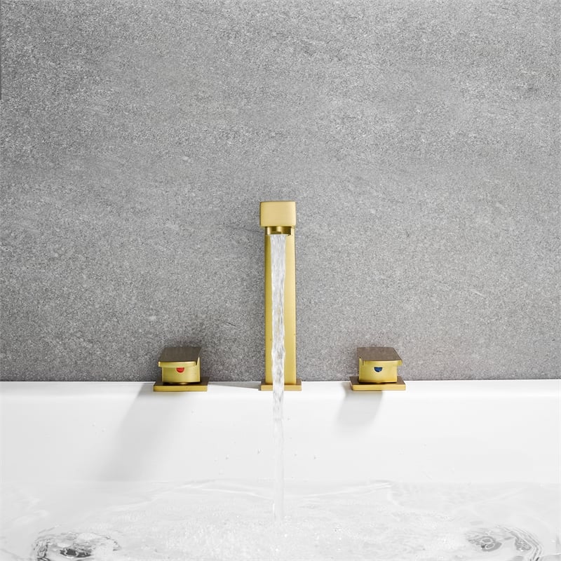 Calden Double Handle Deck-Mount Widespread Roman Tub Faucet in Brushed Gold
