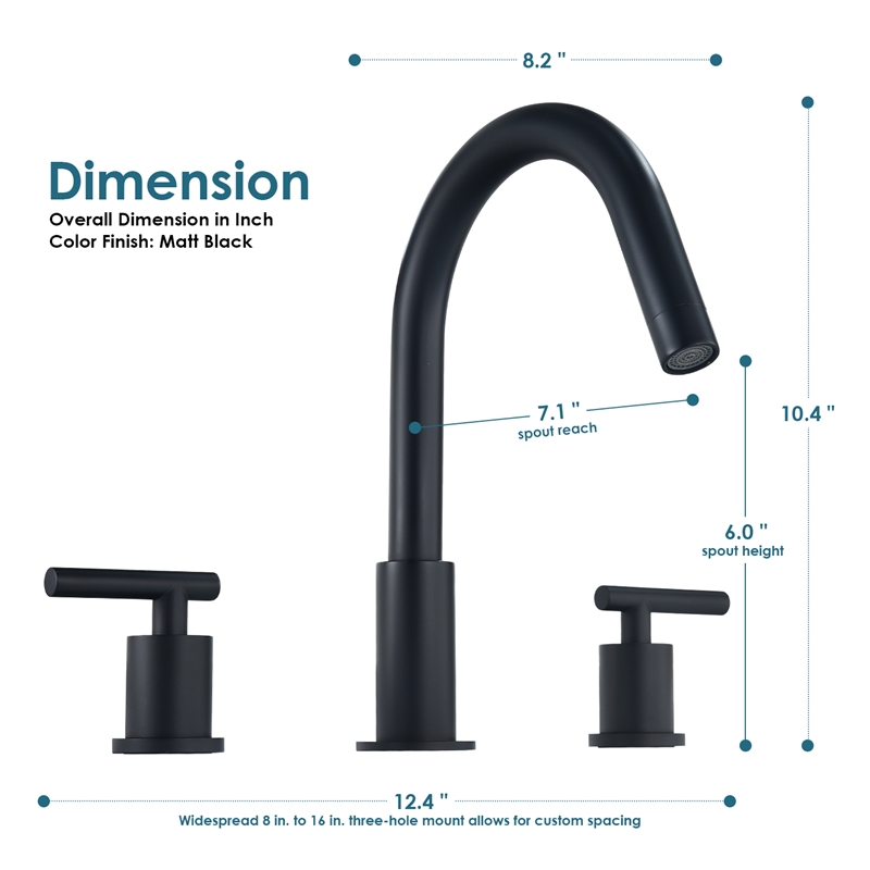 Balen 8. in Widespread 2-Handle Bathroom High-Arc Faucet in Brushed Gold