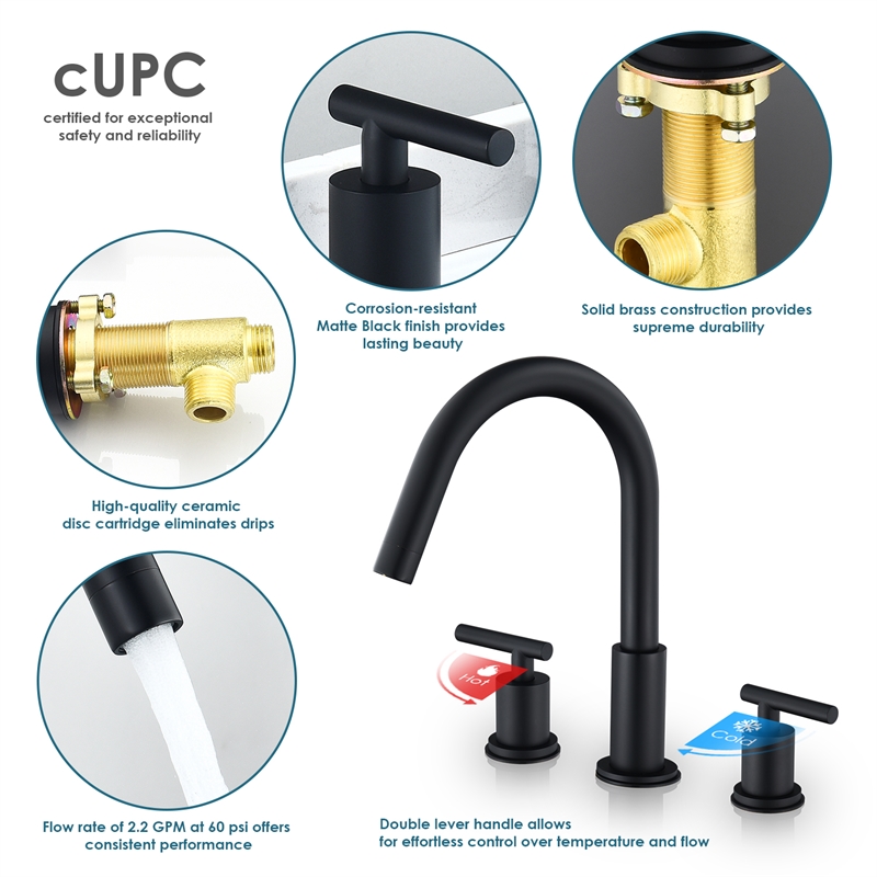 Balen 8. in Widespread 2-Handle Bathroom High-Arc Faucet in Brushed Gold