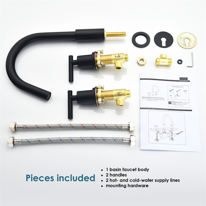 Balen 8. in Widespread 2-Handle Bathroom High-Arc Faucet in Brushed Gold