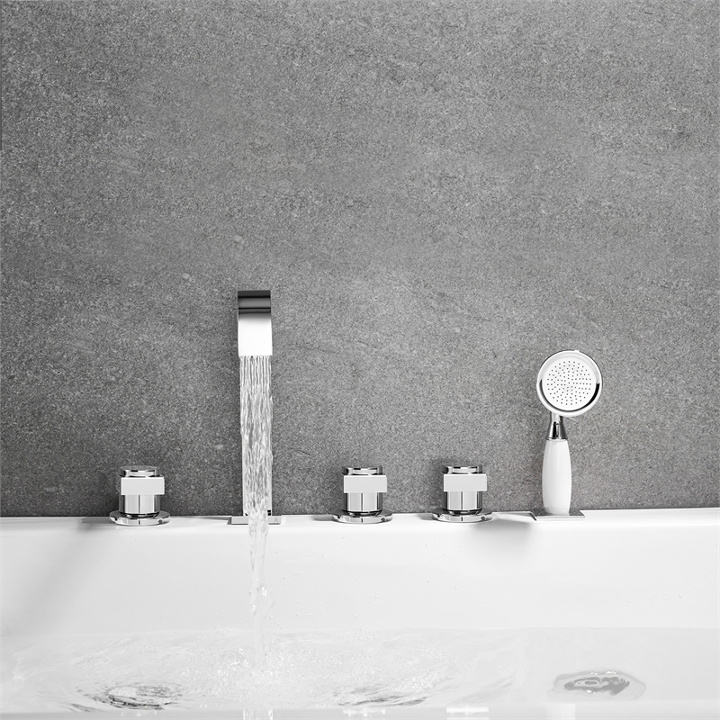Vikran Triple Handle Deck-Mount Roman Tub Faucet in Chrome with Handshower