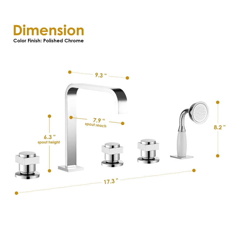 Vikran Triple Handle Deck-Mount Roman Tub Faucet in Chrome with Handshower