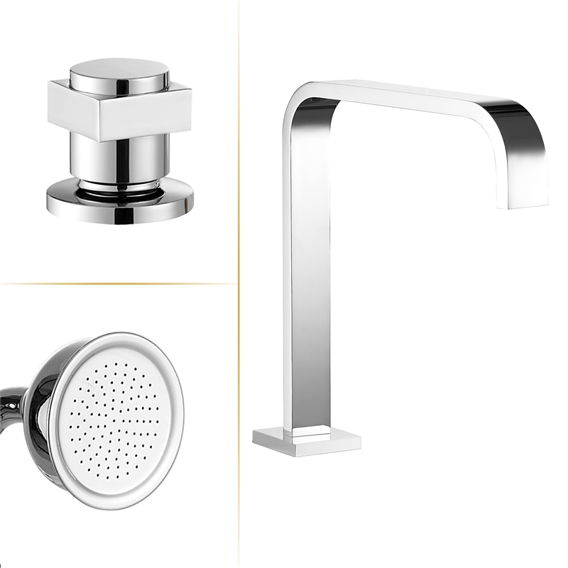Vikran Triple Handle Deck-Mount Roman Tub Faucet in Chrome with Handshower