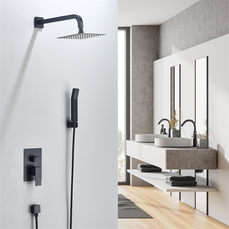 Raeren Complete Shower System in Matte Black with 8 In. Square Rain Shower Head