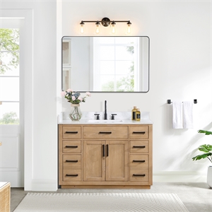 Gavino 48&quot Wood Vanity in Light Brown with Composite Stone Top and Mirror