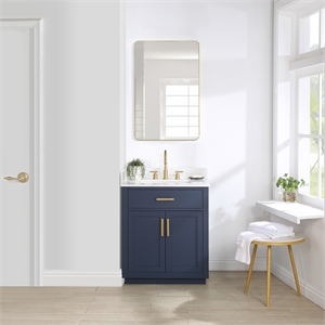 Gavino 30&quot Wood Vanity in Royal Blue with Composite Stone Top and Mirror