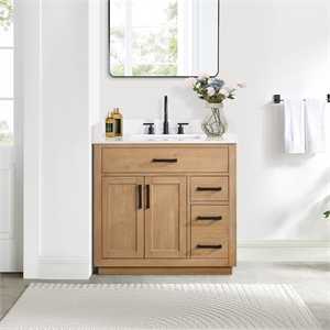 Gavino 36&quot Wood Vanity in Light Brown with Composite Stone Top no Mirror