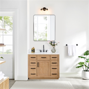 Gavino 42&quot Wood Vanity in Light Brown with Composite Stone Top with Mirror