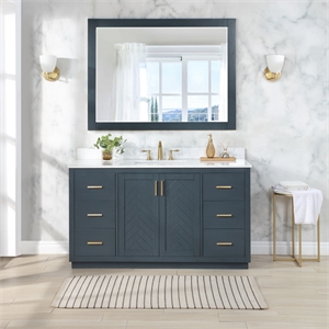 Gazsi 60S&quot Wood Vanity in Charcoal Blue with Composite Stone Top with Mirror