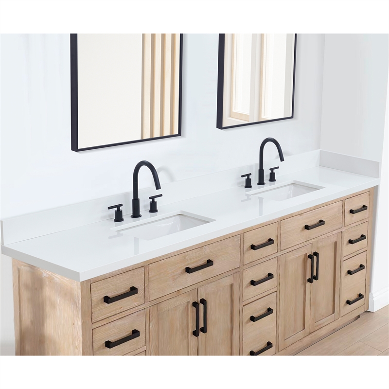 Caorle 84. in Engineered Stone Vanity Top in Snow White with White Sink