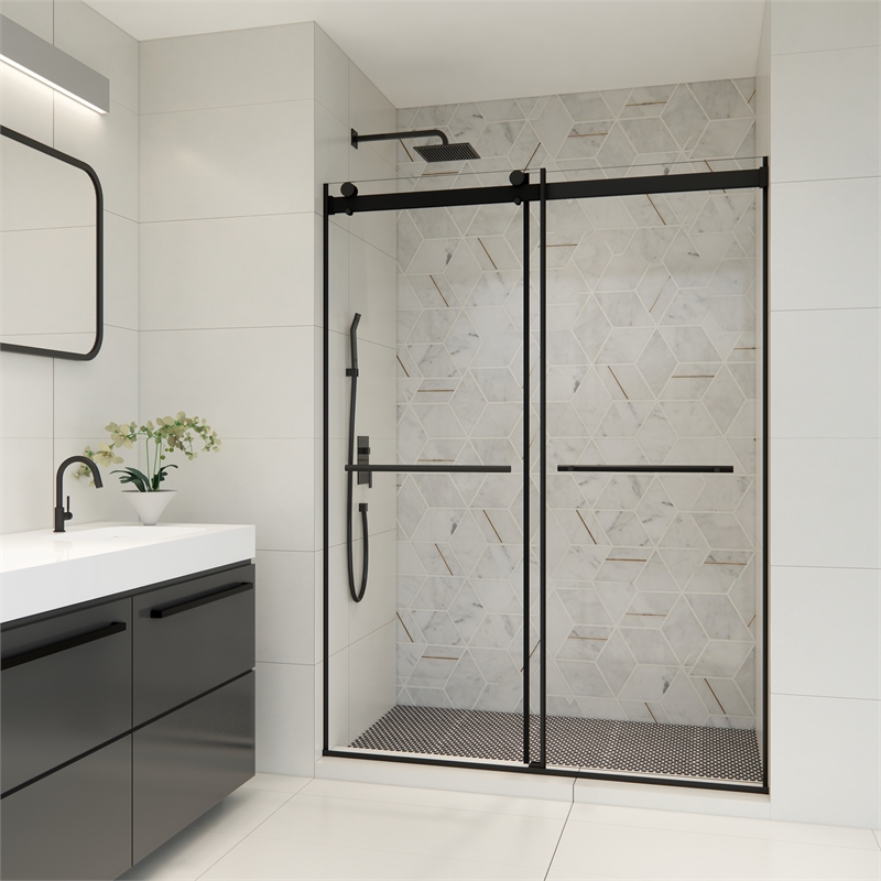 Belizzi By Pass Frameless Exposed Roller Shower Door with Clear Glass