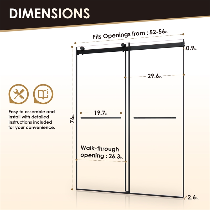 Belizzi By Pass Frameless Exposed Roller Shower Door with Clear Glass