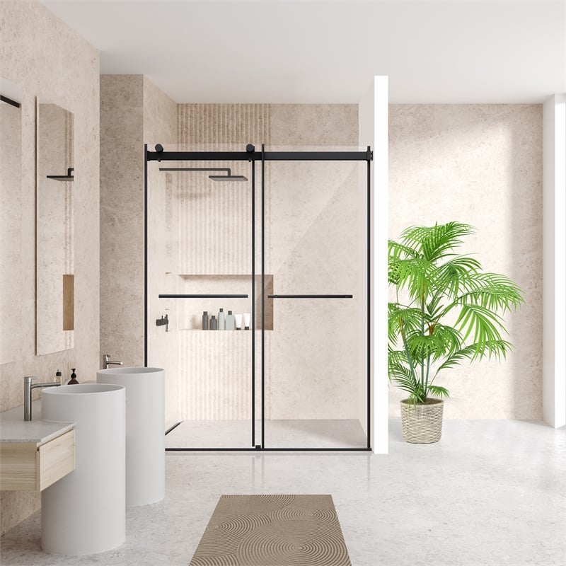 Belizzi By Pass Frameless Exposed Roller Shower Door with Clear Glass
