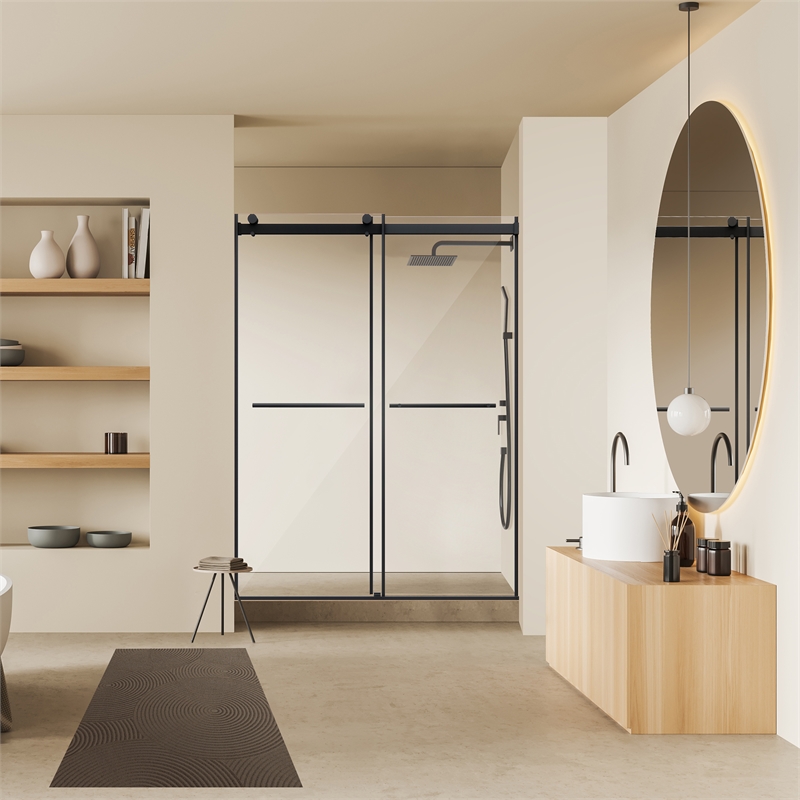Belizzi By Pass Frameless Exposed Roller Shower Door with Clear Glass