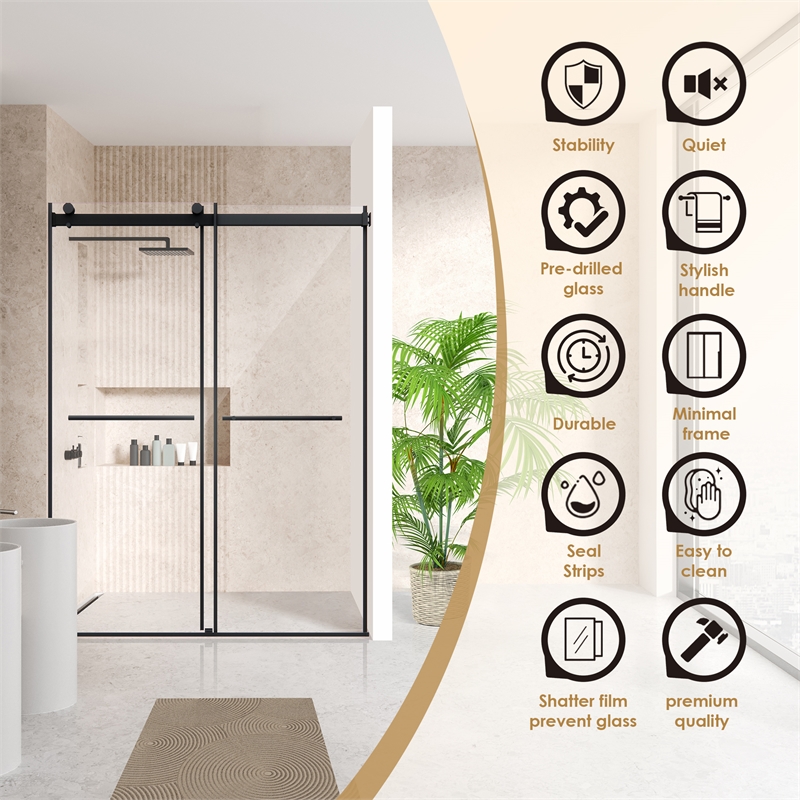 Belizzi By Pass Frameless Exposed Roller Shower Door with Clear Glass