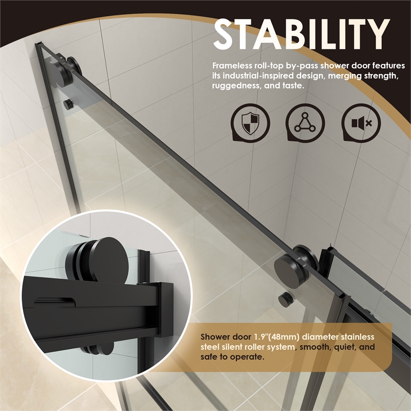 Belizzi By Pass Frameless Exposed Roller Shower Door with Clear Glass