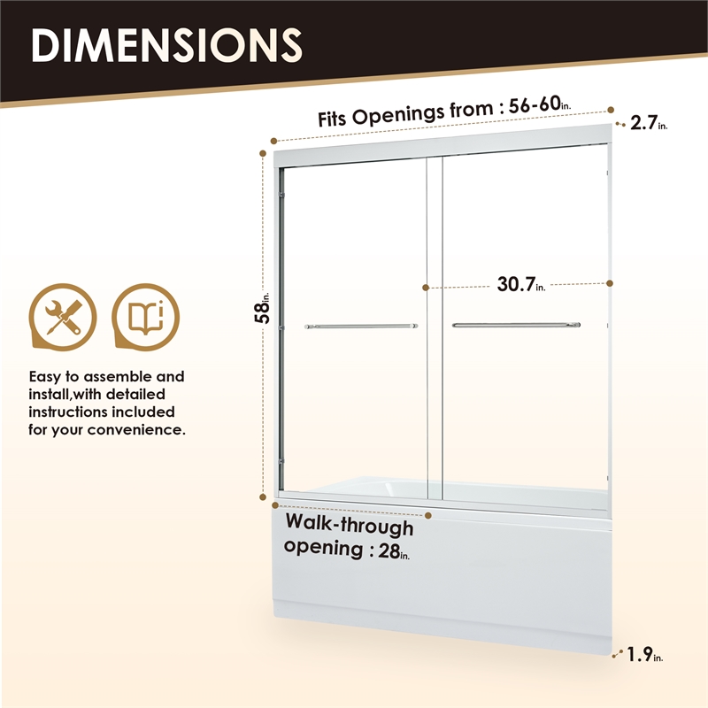 Ennis By Pass Framed Tub Door in Polished Chrome with Clear Glass