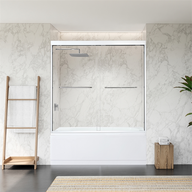 Ennis By Pass Framed Tub Door in Polished Chrome with Clear Glass
