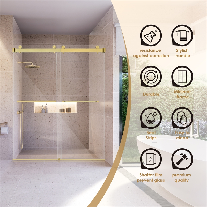 Bolani By Pass Frameless Exposed Roller Shower Door with Clear Glass